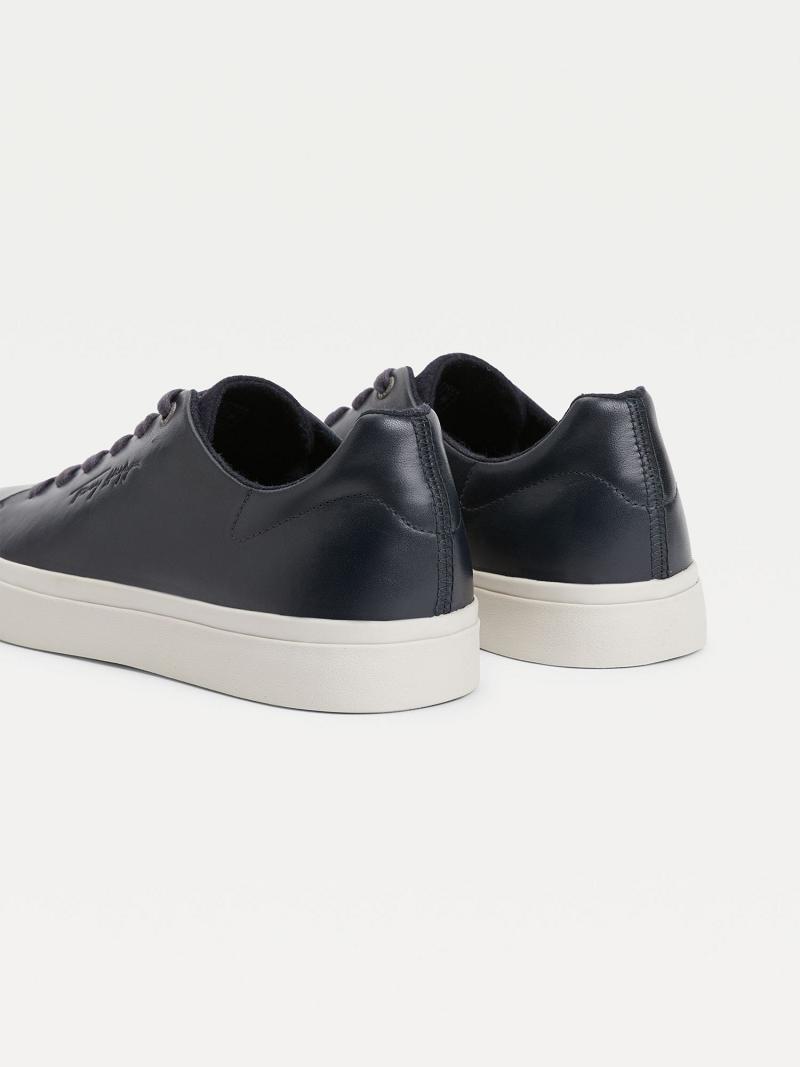 Férfi Tommy Hilfiger Felt accent leather Sneaker Sötétkék | HU 1400CTV